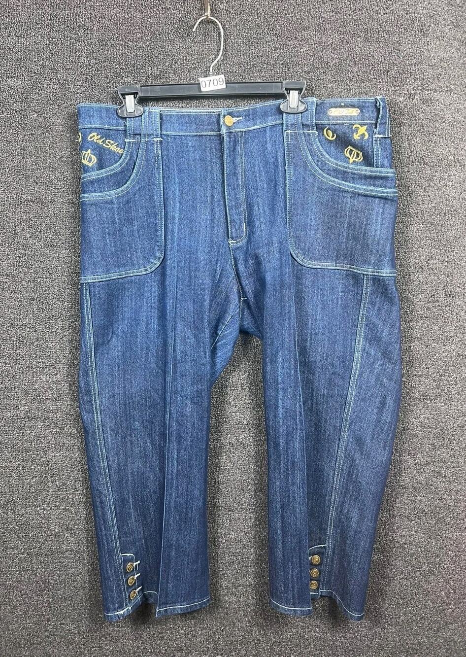 Old Skool Capri Jeans Womens 18 Blue Denim Gold Embroidered High Rise 38WX23L